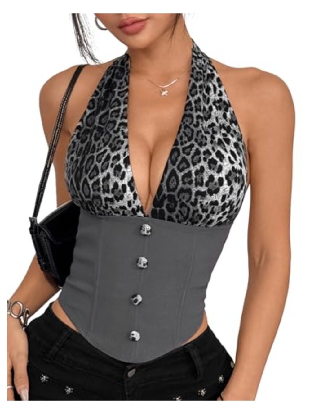 Leopard Halter Backless Tank Top Y2K Sleeveless Crop Top Stretchy